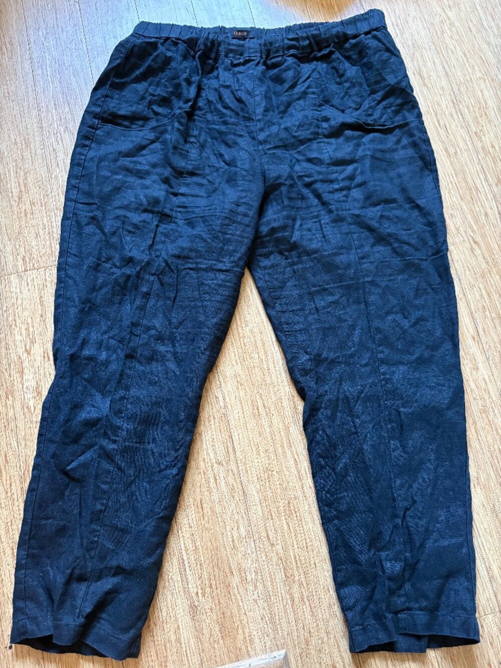 Quince Women's Tapered Ankle 100% European Linen Pants Black Size L